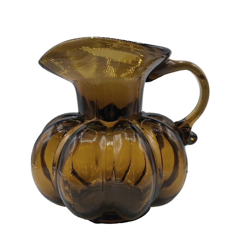 Amber GLASS  Hand Blown‎ Glass Pitcher - Picture 2 of 15